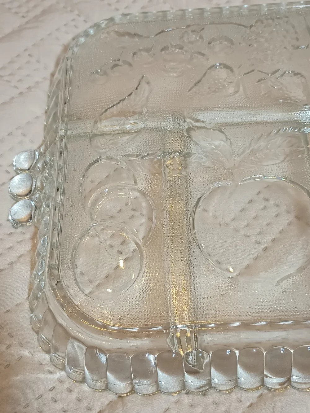 Indiana Glass Clear Glass Divided Relish Dish with Fruit Motif